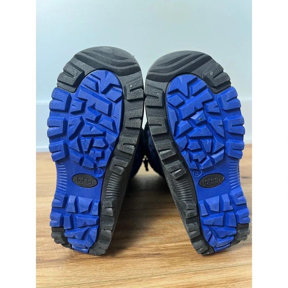 Totes Liam Snow Boots Kids 3 Navy Blue Suede Faux Fur Lined Waterproof Winter